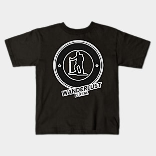 Wanderlust Is Real - Mountain Hiker With Black Text Design Kids T-Shirt